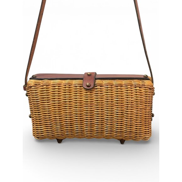 Vintage Etienne Aigner Wicker Leather Shoulder Bag with Twist-lock - Picture 3 of 8